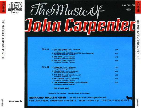 The Splash Band : The Music Of John Carpenter (CD)