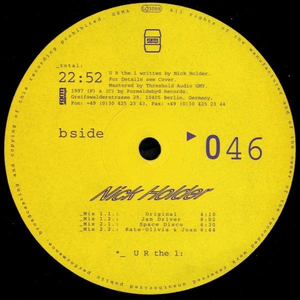 Nick Holder : U R The 1 (12")