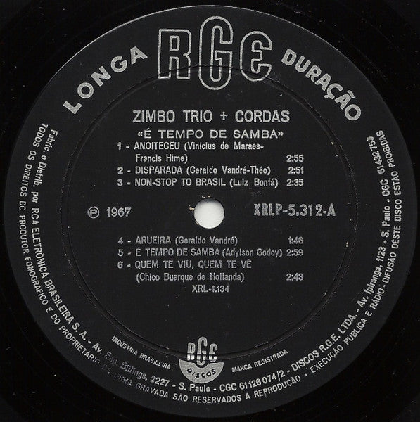 Zimbo Trio : Zimbo Trio + Cordas - É Tempo De Samba (LP, Mono)