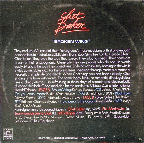Chet Baker : Broken Wing (LP, Album, RE)