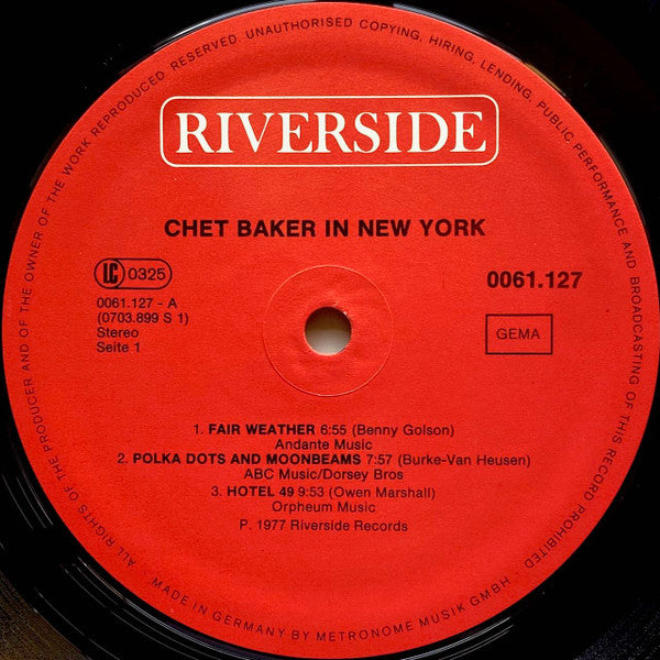Chet Baker : In New York (LP, Album, RE)