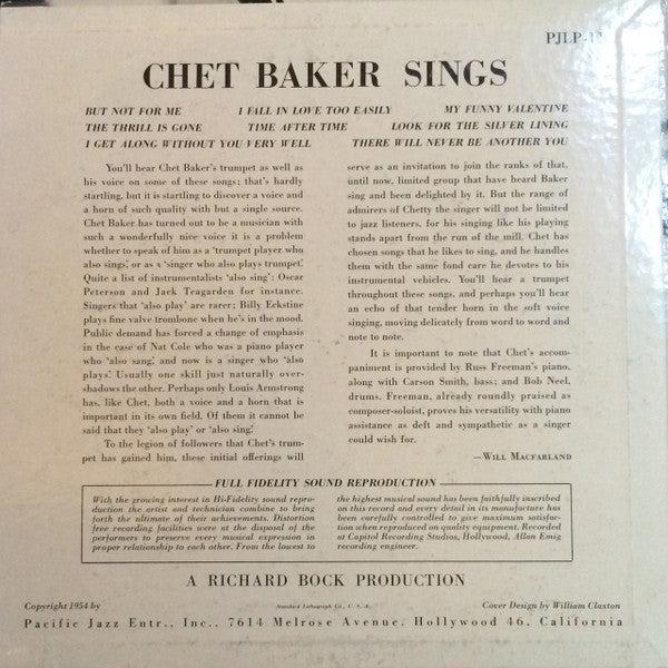 Chet Baker : Chet Baker Sings (10", Album, RP)