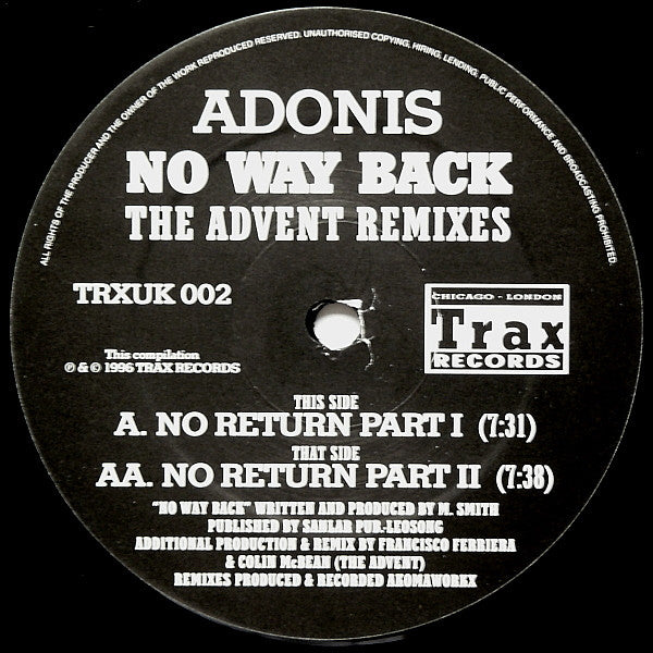 Adonis : No Way Back (The Advent Remixes) (12")