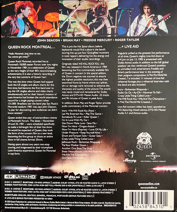 Queen : Rock Montreal + Live Aid (2xUltra HD Blu-ray, 4K, Multichannel, RE, Dol)