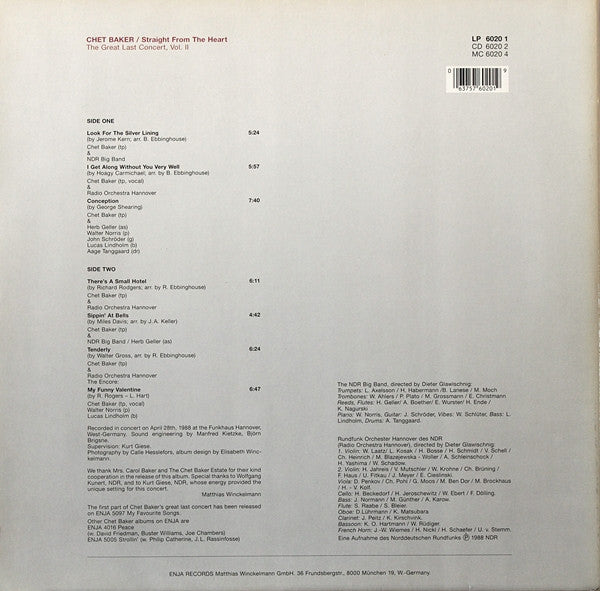 Chet Baker : Straight From The Heart - The Great Last Concert, Vol. II (LP, Album, Gat)
