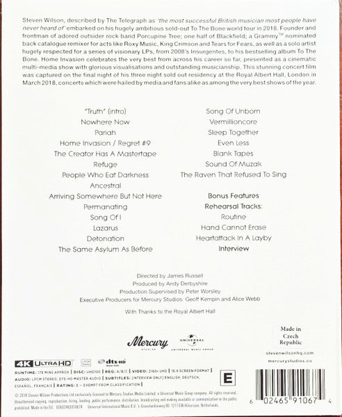 Steven Wilson : Home Invasion (In Concert At The Royal Albert Hall) (Ultra HD Blu-ray, 4K, Multichannel, RE)