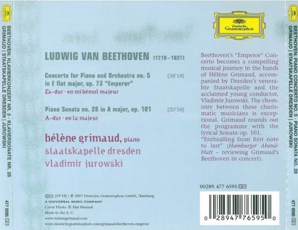 Beethoven* – Hélène Grimaud, Staatskapelle Dresden, Vladimir Jurowski : Concerto No. 5 "Emperor" | Piano Sonata No. 28 (CD, Album)