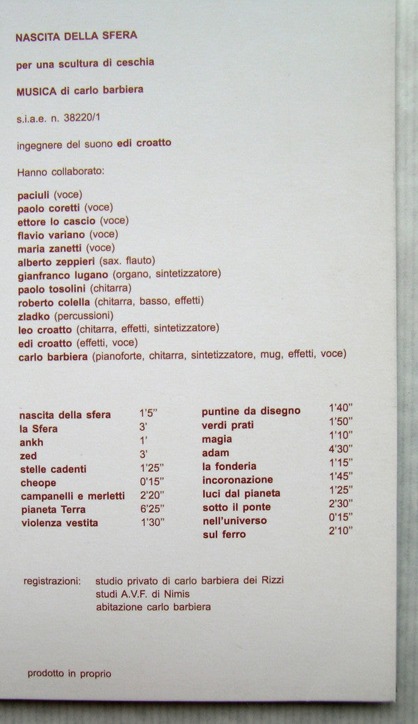 Nascita Della Sfera : Per Una Scultura Di Ceschia (LP, RE, 175)