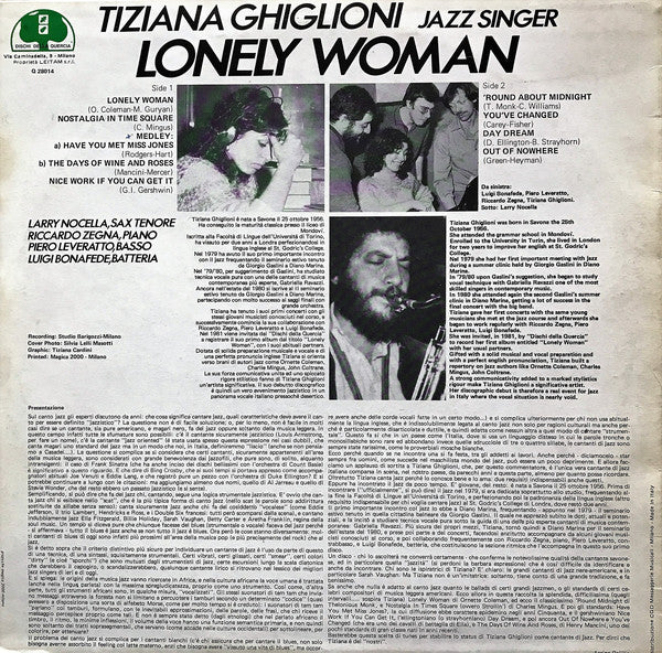Tiziana Ghiglioni / Larry Nocella / Riccardo Zegna / Piero Leveratto / Luigi Bonafede : Lonely Woman (LP, Album)