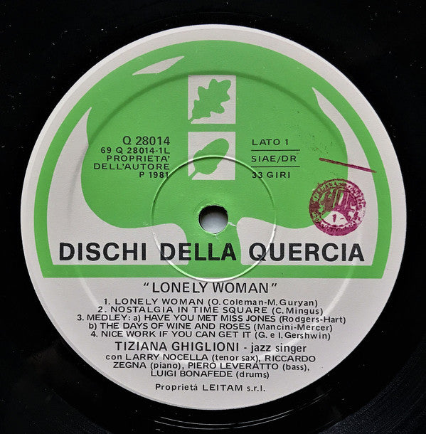 Tiziana Ghiglioni / Larry Nocella / Riccardo Zegna / Piero Leveratto / Luigi Bonafede : Lonely Woman (LP, Album)