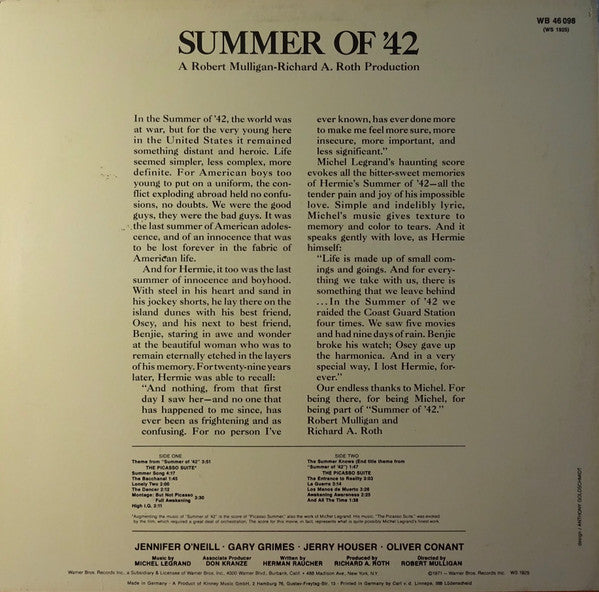 Michel Legrand : Summer Of '42 (LP, Album, RE)