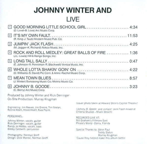 Johnny Winter And : Johnny Winter And Live (CD, Album, RE)