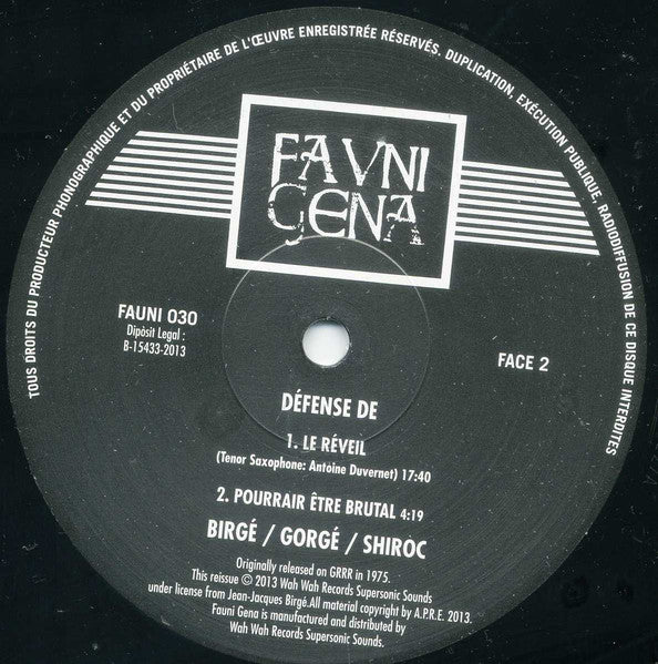 Jean-Jacques Birgé / Francis Gorgé / Shiroc : Défense De (LP, Ltd, RE, 500 + DVD-V, RE)