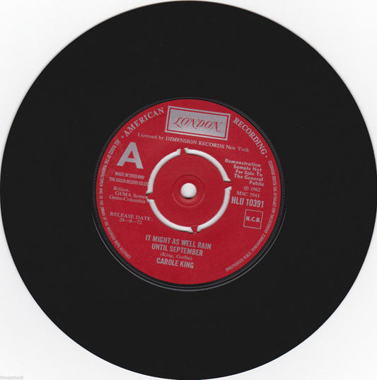 Carole King : It Might As Well Rain Until September (7", Single, Promo, RE)