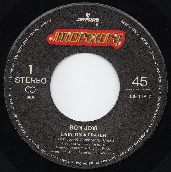 Bon Jovi : Livin' On A Prayer (7", Single)