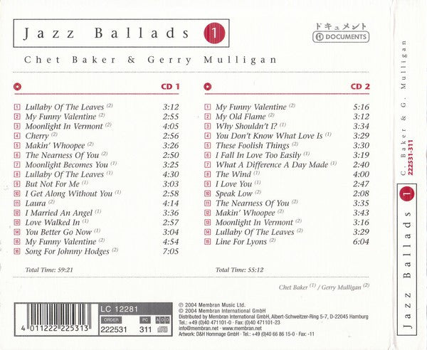 C. Baker* & G. Mulligan* : Jazz Ballads 1 (2xCD, Comp)