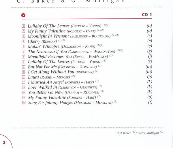 C. Baker* & G. Mulligan* : Jazz Ballads 1 (2xCD, Comp)