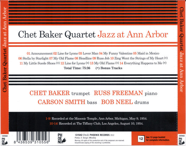 Chet Baker Quartet : Jazz At Ann Arbor (CD, Album)