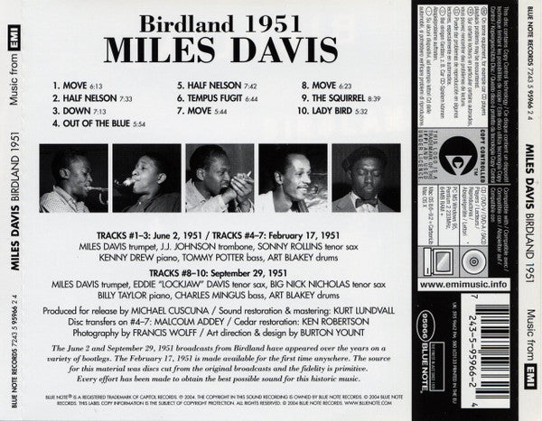 Miles Davis : Birdland 1951 (CD, Album, Copy Prot.)