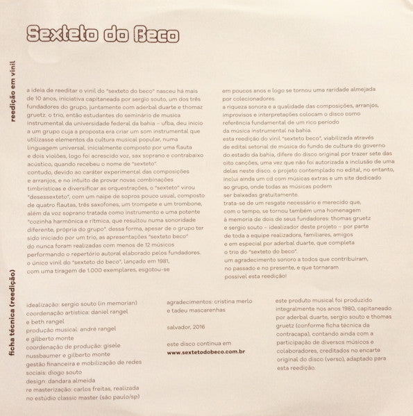 Sexteto Do Beco : Sexteto Do Beco (LP, Album, RE, RM)