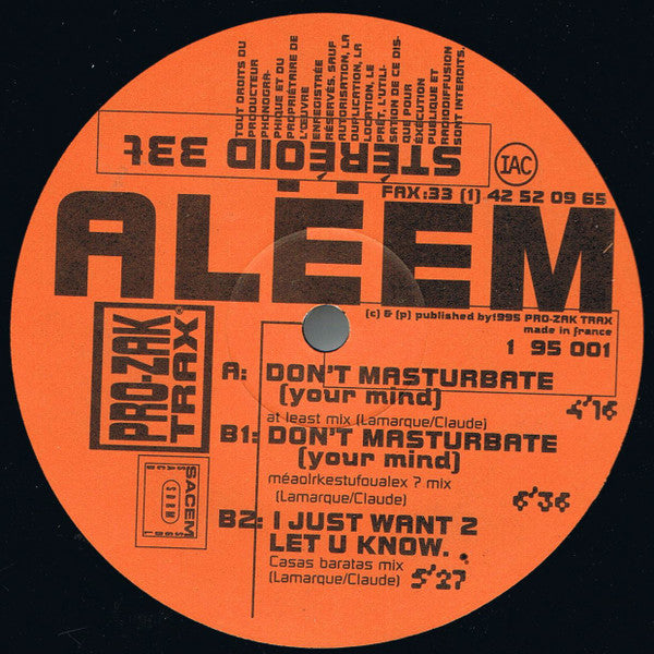 Alëem (2) : Don't Masturbate (Your Mind) (12", Maxi)